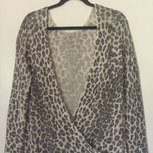 360 Cashmere Faux Wrap Animal Print Sweater